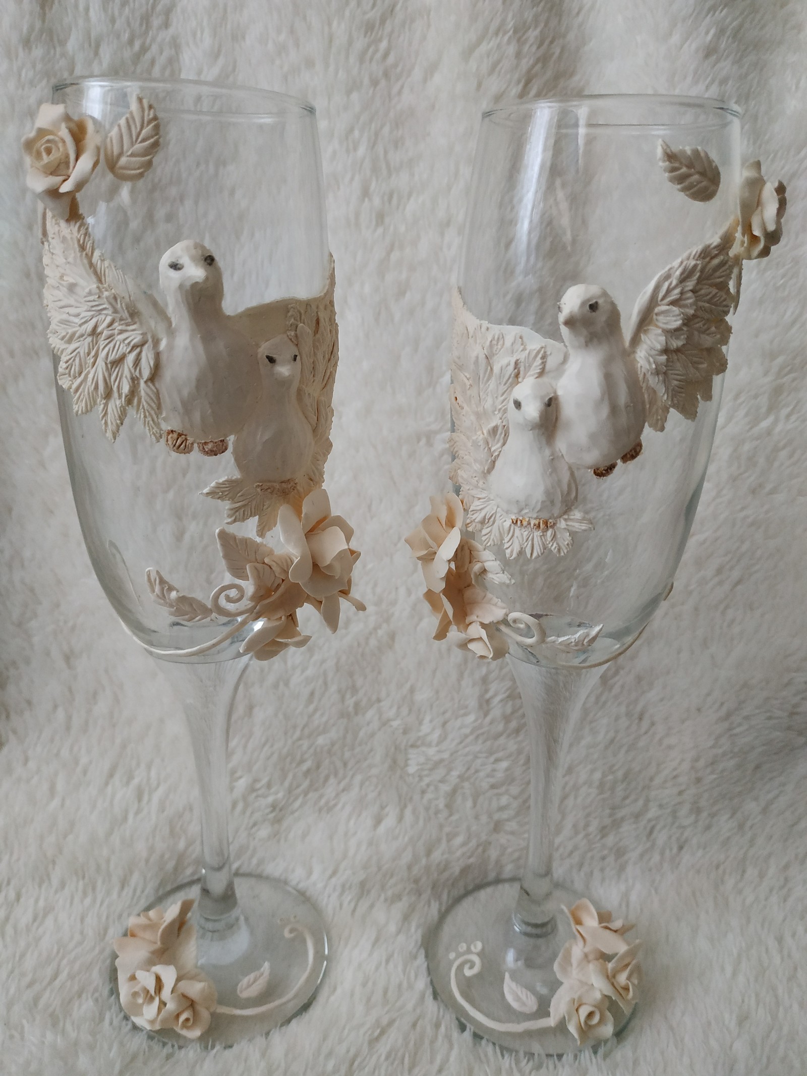 Свадебные бокалы с голубями своими руками